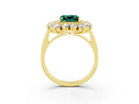Yellow gold Princess Cut Halo Cluster Diamond Ring with Pave Band and Four-Prong Setting_3