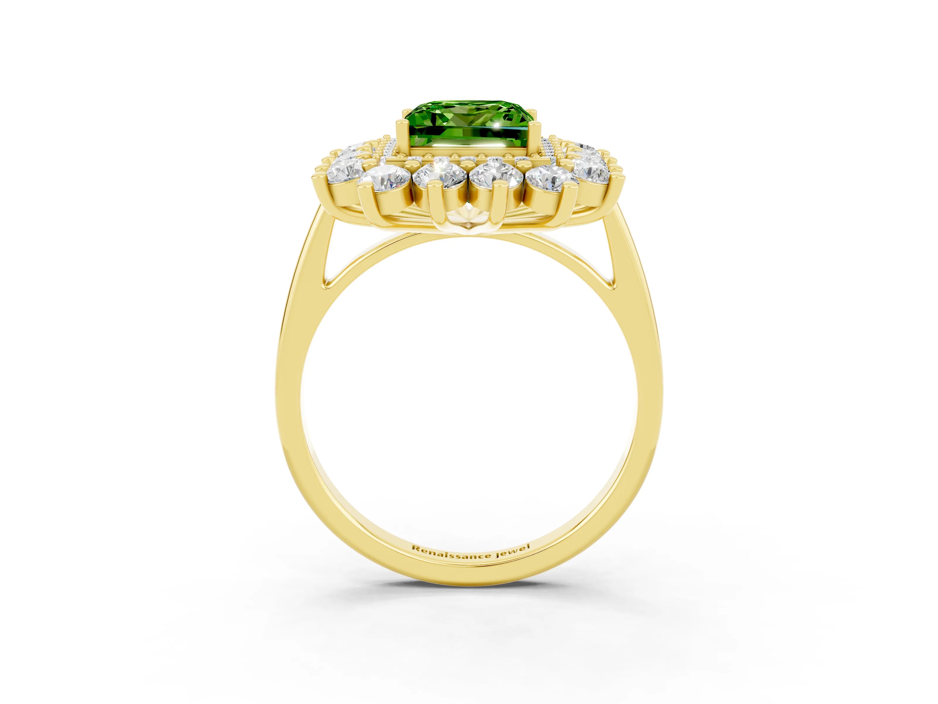 Yellow gold Princess Cut Halo Cluster Diamond Ring with Pave Band and Four-Prong Setting_3