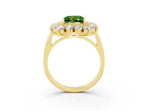 Yellow gold Princess Cut Halo Cluster Diamond Ring with Pave Band and Four-Prong Setting_3