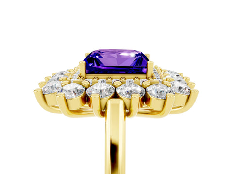 Yellow gold Princess Cut Halo Cluster Diamond Ring with Pave Band and Four-Prong Setting_5