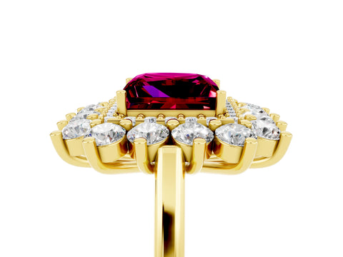 Yellow gold Princess Cut Halo Cluster Diamond Ring with Pave Band and Four-Prong Setting_5