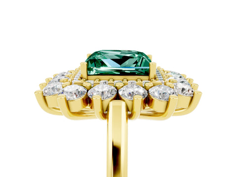 Yellow gold Princess Cut Halo Cluster Diamond Ring with Pave Band and Four-Prong Setting_5