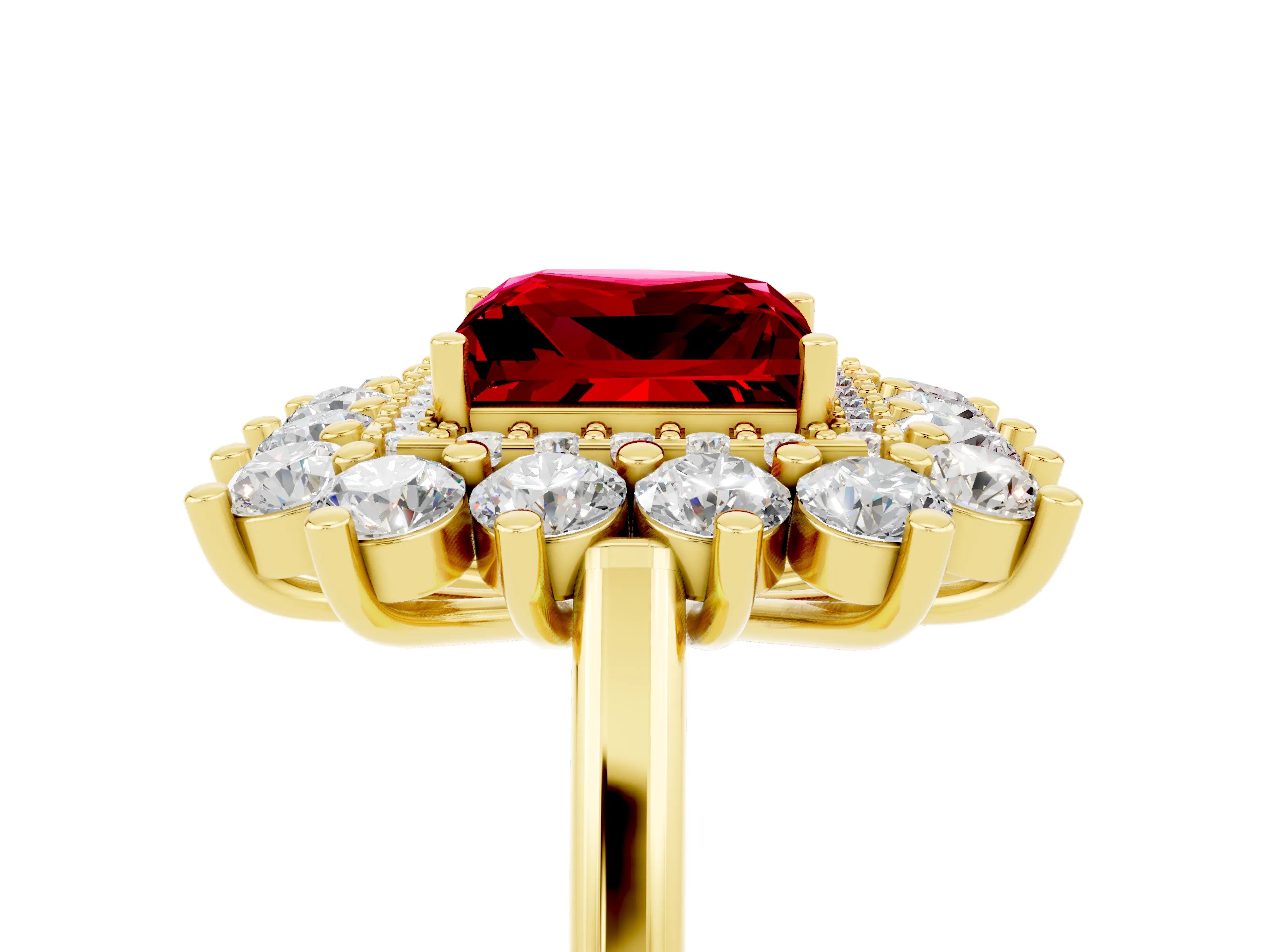Yellow gold Princess Cut Halo Cluster Diamond Ring with Pave Band and Four-Prong Setting_5