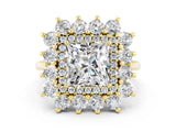 Yellow gold Princess Cut Halo Cluster Diamond Ring with Pave Band and Four-Prong Setting_6