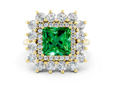 Yellow gold Princess Cut Halo Cluster Diamond Ring with Pave Band and Four-Prong Setting_6