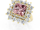 Yellow gold Princess Cut Halo Cluster Diamond Ring with Pave Band and Four-Prong Setting_7