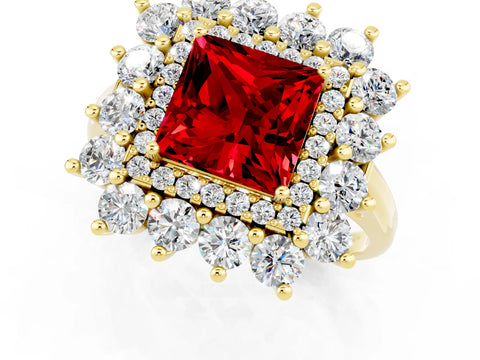 Yellow gold Princess Cut Halo Cluster Diamond Ring with Pave Band and Four-Prong Setting_7