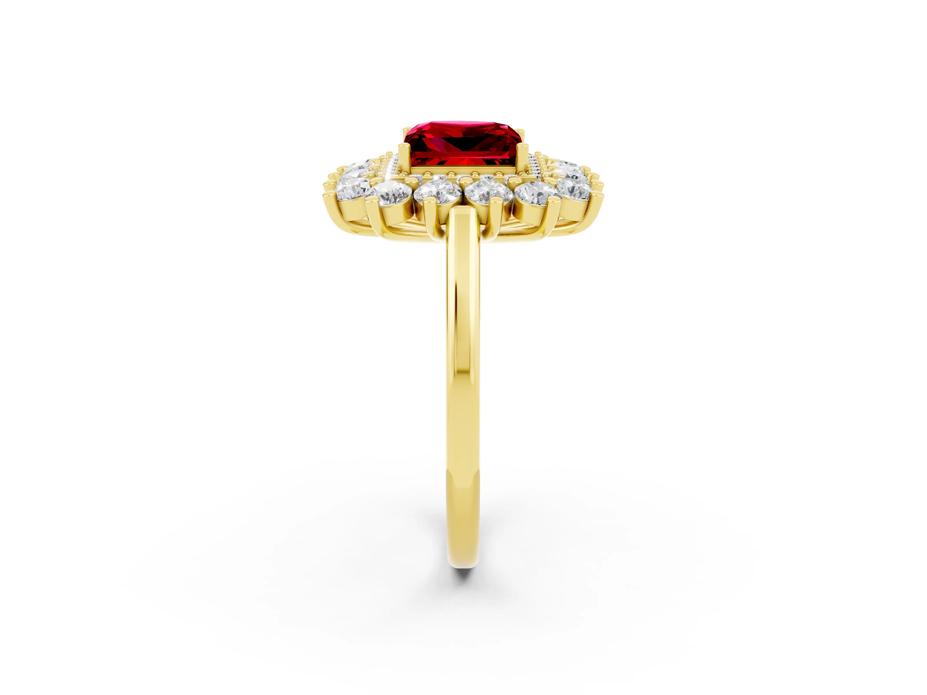 Yellow gold Princess Cut Halo Cluster Diamond Ring with Pave Band and Four-Prong Setting_8