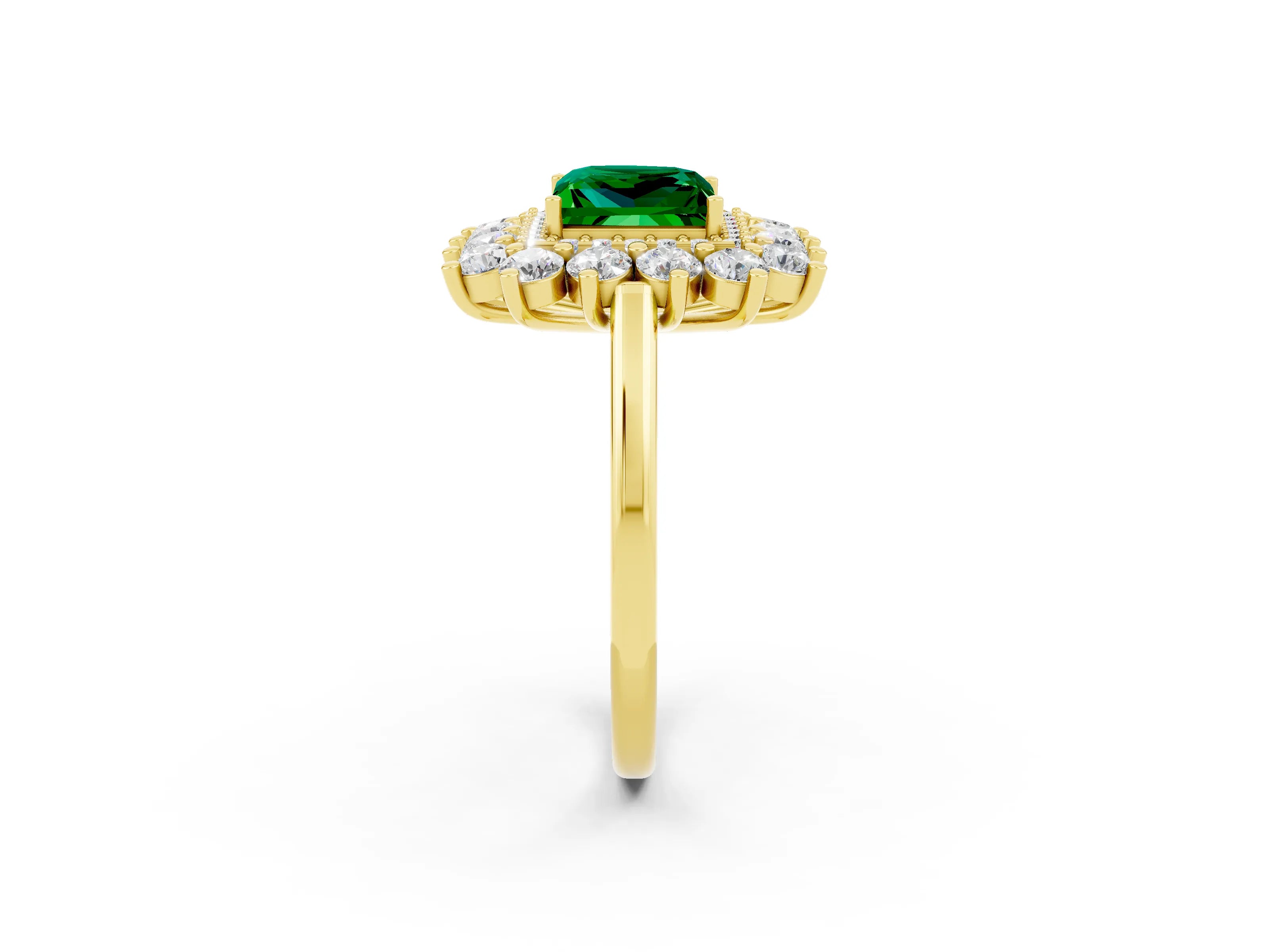 Yellow gold Princess Cut Halo Cluster Diamond Ring with Pave Band and Four-Prong Setting_8