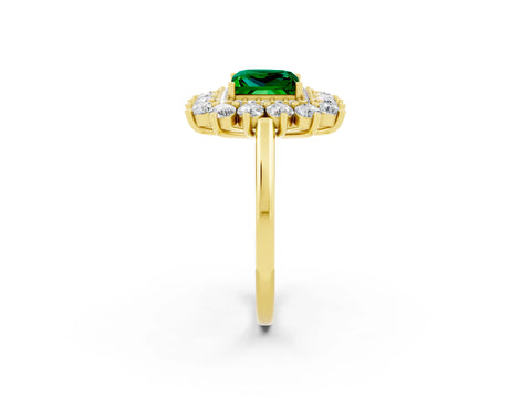 Yellow gold Princess Cut Halo Cluster Diamond Ring with Pave Band and Four-Prong Setting_8