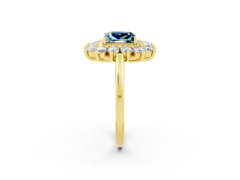 Yellow gold Princess Cut Halo Cluster Diamond Ring with Pave Band and Four-Prong Setting_8