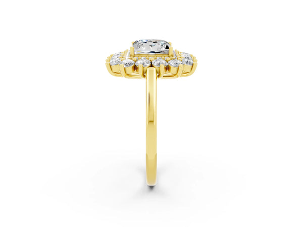 Yellow gold Princess Cut Moissanite Floral Double Halo Engagement Ring with Prong Setting