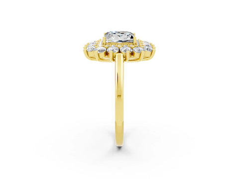 Yellow gold Princess Cut Halo Cluster Diamond Ring with Pave Band and Four-Prong Setting_8