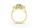 Yellow gold Princess Cut Halo Cluster Diamond Ring with Pave Band and Four-Prong Setting_9