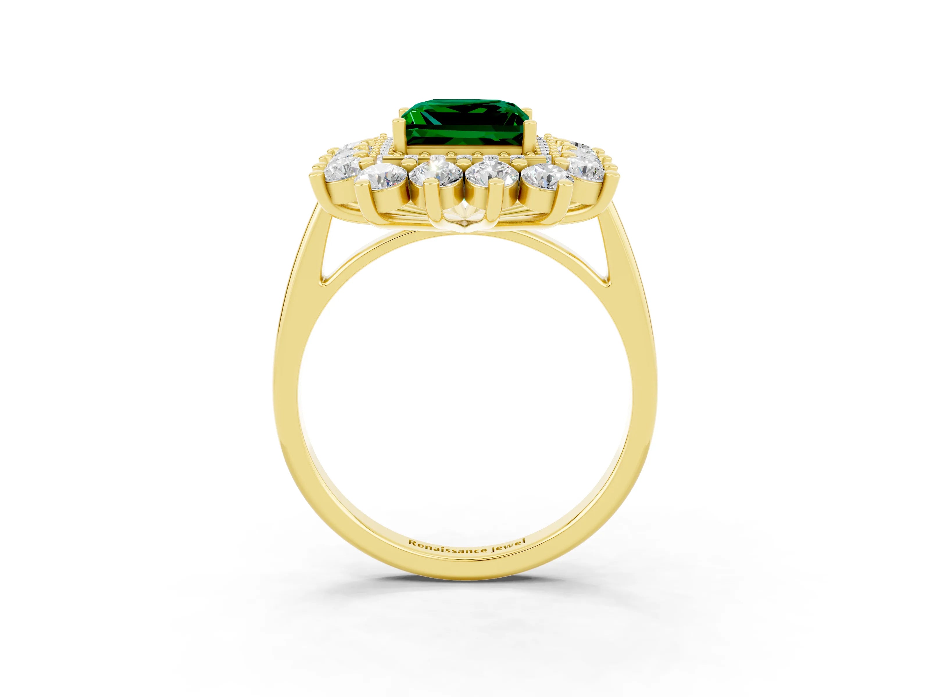 Yellow gold Princess Cut Halo Cluster Diamond Ring with Pave Band and Four-Prong Setting_9