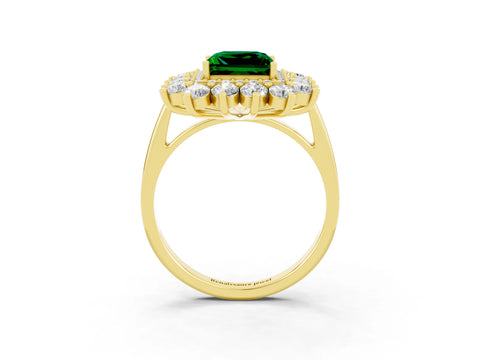 Yellow gold Princess Cut Halo Cluster Diamond Ring with Pave Band and Four-Prong Setting_9