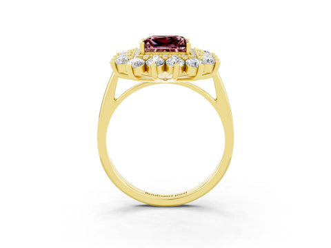 Yellow gold Princess Cut Halo Cluster Diamond Ring with Pave Band and Four-Prong Setting_9