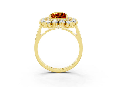Yellow gold Princess Cut Halo Cluster Diamond Ring with Pave Band and Four-Prong Setting_9