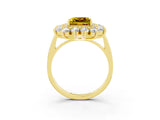 Yellow gold Princess Cut Halo Cluster Diamond Ring with Pave Band and Four-Prong Setting_9
