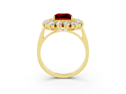 Yellow gold Princess Cut Halo Cluster Diamond Ring with Pave Band and Four-Prong Setting_9