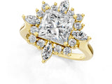 Yellow gold Princess Cut Halo Diamond Cluster Ring with Marquise and Round Stones on a White Gold Band with Prong Setting_22