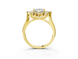 Yellow gold Princess Cut Halo Diamond Cluster Ring with Marquise and Round Stones on a White Gold Band with Prong Setting_24