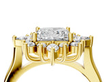 Yellow gold Princess Cut Halo Diamond Cluster Ring with Marquise and Round Stones on a White Gold Band with Prong Setting_25