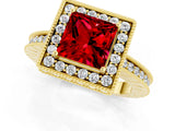 Yellow gold Princess Cut Halo Diamond Engagement Ring with Milgrain Pave Band and Four-Prong Setting_1