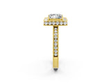Yellow gold Princess Cut Halo Diamond Engagement Ring with Milgrain Pave Band and Four-Prong Setting_22