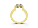 Yellow gold Princess Cut Halo Diamond Engagement Ring with Milgrain Pave Band and Four-Prong Setting_23