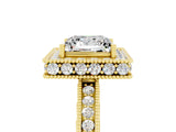 Yellow gold Princess Cut Halo Diamond Engagement Ring with Milgrain Pave Band and Four-Prong Setting_25