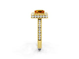 Yellow gold Princess Cut Halo Diamond Engagement Ring with Milgrain Pave Band and Four-Prong Setting_2