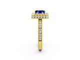 Yellow gold Princess Cut Halo Diamond Engagement Ring with Milgrain Pave Band and Four-Prong Setting_2