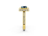 Yellow gold Princess Cut Halo Diamond Engagement Ring with Milgrain Pave Band and Four-Prong Setting_2