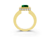 Yellow gold Princess Cut Halo Diamond Engagement Ring with Milgrain Pave Band and Four-Prong Setting_3