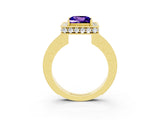 Yellow gold Princess Cut Halo Diamond Engagement Ring with Milgrain Pave Band and Four-Prong Setting_3