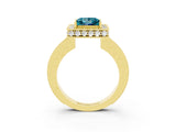 Yellow gold Princess Cut Halo Diamond Engagement Ring with Milgrain Pave Band and Four-Prong Setting_3
