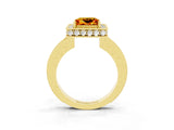 Yellow gold Princess Cut Halo Diamond Engagement Ring with Milgrain Pave Band and Four-Prong Setting_3