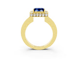 Yellow gold Princess Cut Halo Diamond Engagement Ring with Milgrain Pave Band and Four-Prong Setting_3