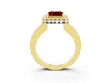 Yellow gold Princess Cut Halo Diamond Engagement Ring with Milgrain Pave Band and Four-Prong Setting_3