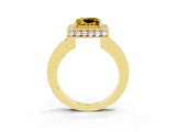 Yellow gold Princess Cut Halo Diamond Engagement Ring with Milgrain Pave Band and Four-Prong Setting_3