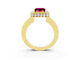 Yellow gold Princess Cut Halo Diamond Engagement Ring with Milgrain Pave Band and Four-Prong Setting_3