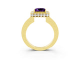 Yellow gold Princess Cut Halo Diamond Engagement Ring with Milgrain Pave Band and Four-Prong Setting_3