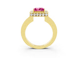 Yellow gold Princess Cut Halo Diamond Engagement Ring with Milgrain Pave Band and Four-Prong Setting_3
