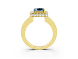 Yellow gold Princess Cut Halo Diamond Engagement Ring with Milgrain Pave Band and Four-Prong Setting_3