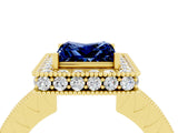 Yellow gold Princess Cut Halo Diamond Engagement Ring with Milgrain Pave Band and Four-Prong Setting_4