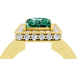 Yellow gold Princess Cut Halo Diamond Engagement Ring with Milgrain Pave Band and Four-Prong Setting_4