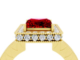 Yellow gold Princess Cut Halo Diamond Engagement Ring with Milgrain Pave Band and Four-Prong Setting_4
