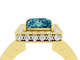 Yellow gold Princess Cut Halo Diamond Engagement Ring with Milgrain Pave Band and Four-Prong Setting_4