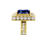 Yellow gold Princess Cut Halo Diamond Engagement Ring with Milgrain Pave Band and Four-Prong Setting_5